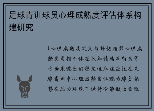 足球青训球员心理成熟度评估体系构建研究