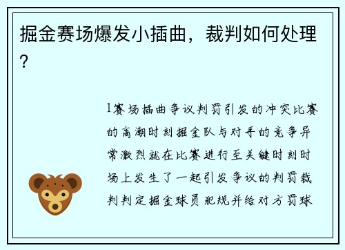掘金赛场爆发小插曲，裁判如何处理？