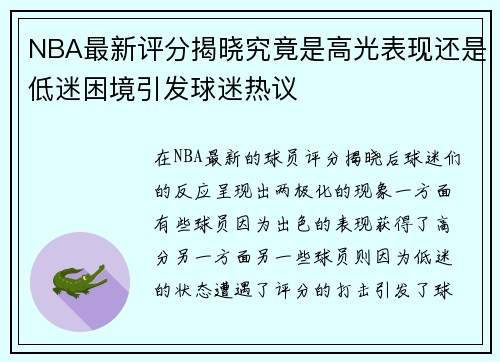 NBA最新评分揭晓究竟是高光表现还是低迷困境引发球迷热议